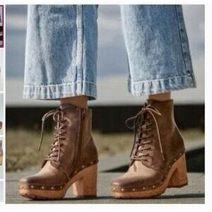 Kork-Ease Sherborn Brown Lion Leather Studded Platform Lace-up‎ Booties Size 8